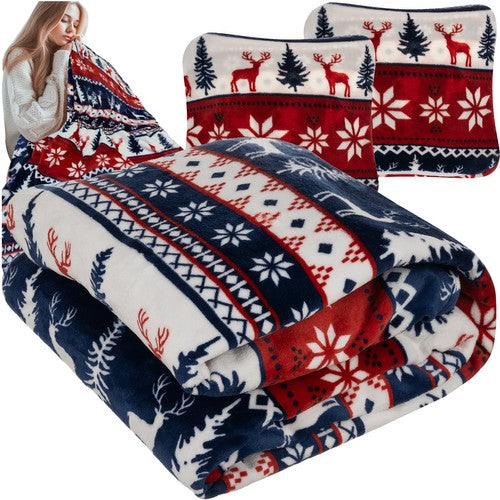 Manta gruesa navideña para sofá o cama, 160 cm x 200 cm + 2 fundas para cojín