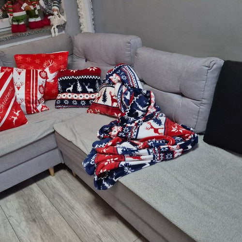 Manta gruesa navideña para sofá o cama, 160 cm x 200 cm + 2 fundas para cojín