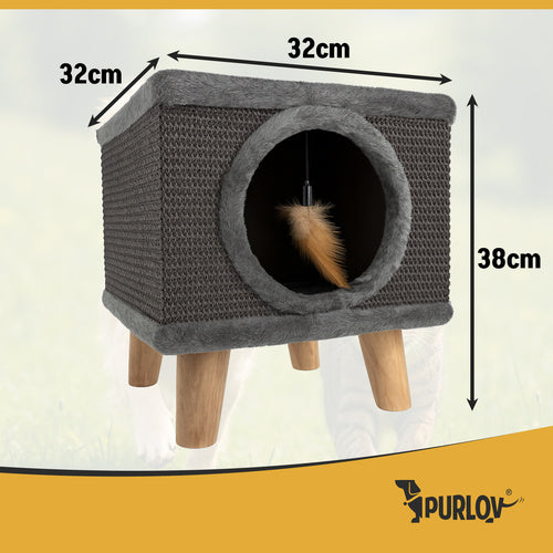 Rascador para gatos con cama, casita de sisal estable