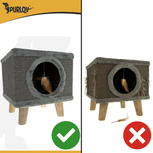Rascador para gatos con cama, casita de sisal estable