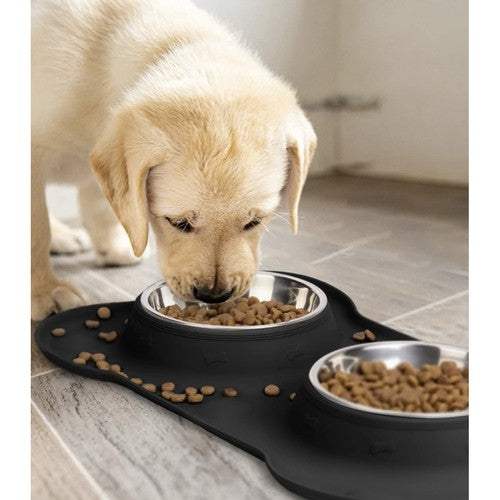 Cuenco doble de metal para perros, gatos. + silicona