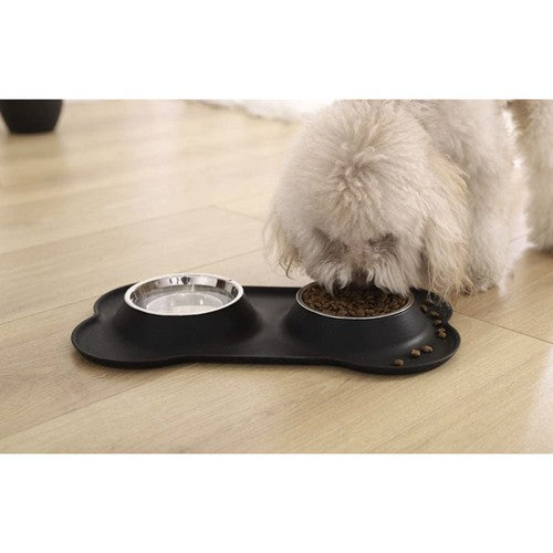 Cuenco doble de metal para perros, gatos. + silicona