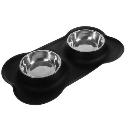 Cuenco doble de metal para perros, gatos. + silicona
