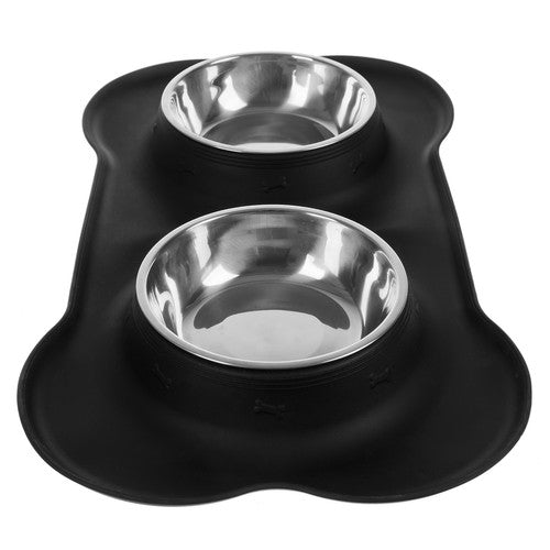 Cuenco doble de metal para perros, gatos. + silicona