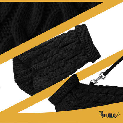 Ropa para perros y gatos, suéter de invierno cálido, suéter, ropa de invierno, cuello alto, tejido negro, protección contra el frío