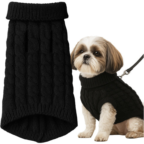 Ropa para perros y gatos, suéter de invierno cálido, suéter, ropa de invierno, cuello alto, tejido negro, protección contra el frío