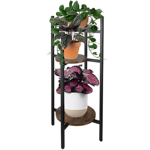 Soporte metálico de tres niveles para flores y plantas en maceta