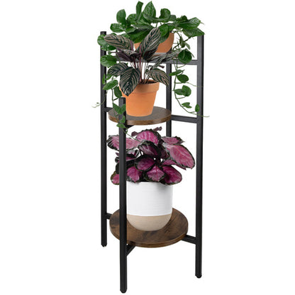 Soporte metálico de tres niveles para flores y plantas en maceta