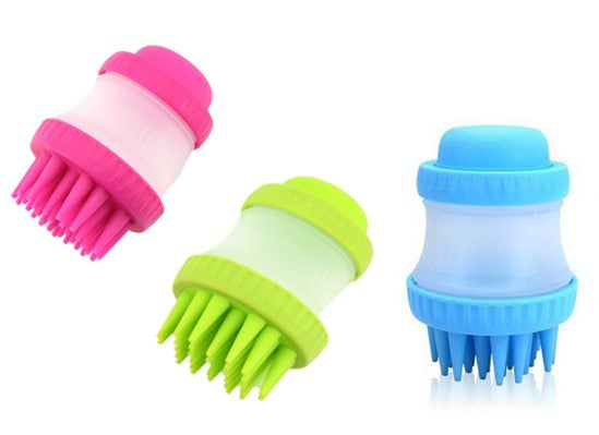 Cepillo de silicona para baño de perros con dispensador