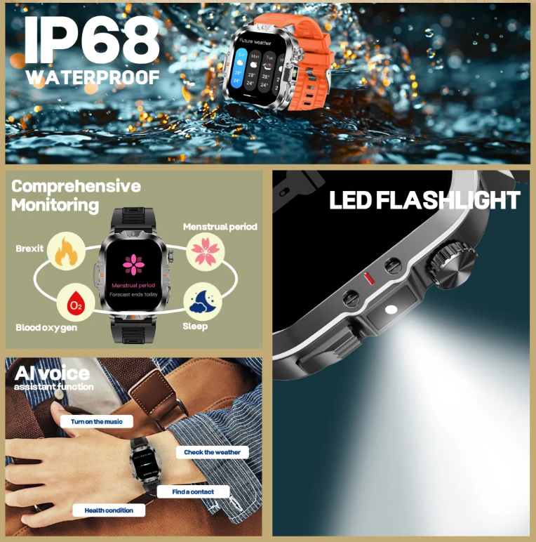 Reloj inteligente v17 impermeable con linterna incorporada