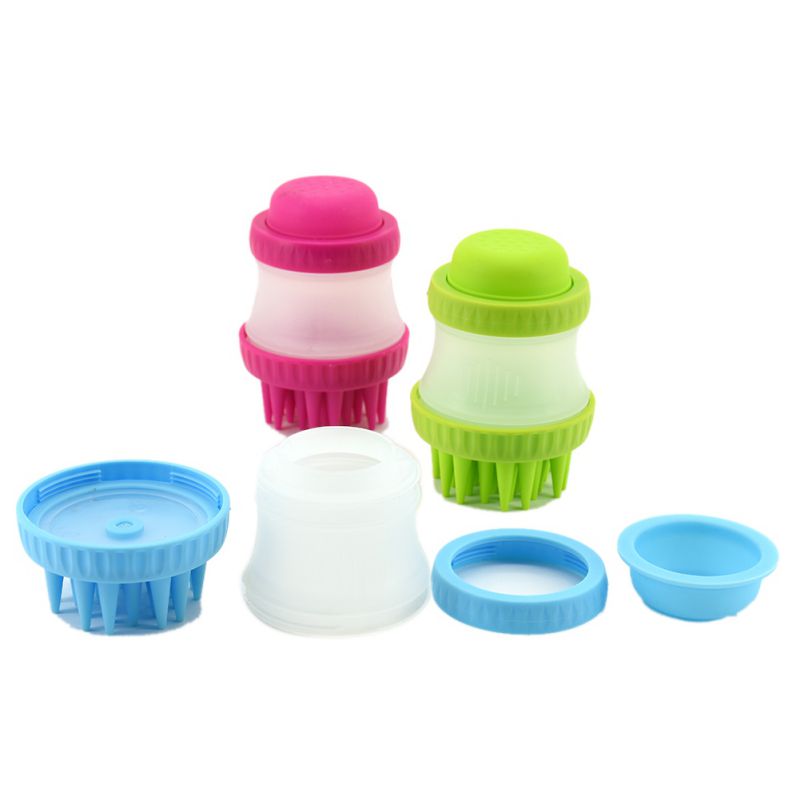Cepillo de silicona para baño de perros con dispensador