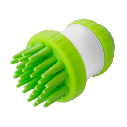 Cepillo de silicona para baño de perros con dispensador